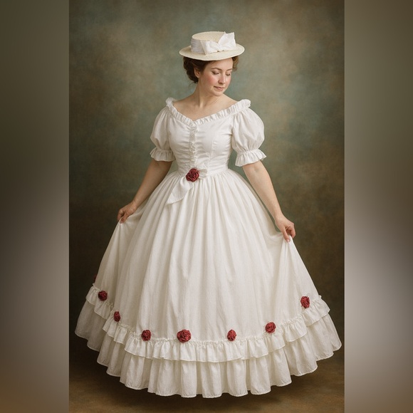 Gowns by Andrea- Elegant White Victorian style Ball Gown - Picture 1 of 5